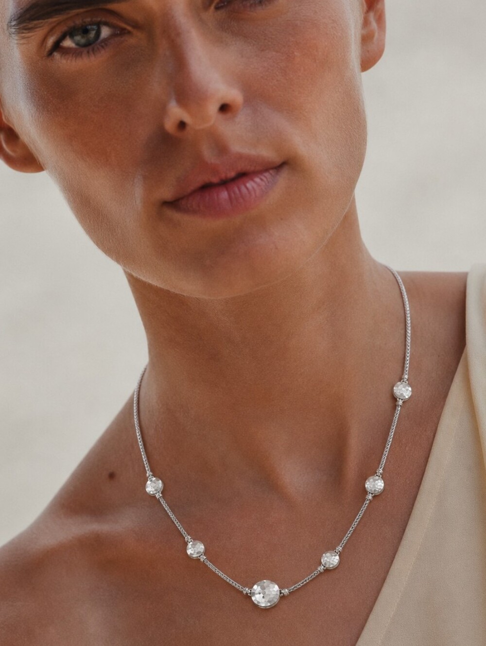 John Hardy Silver Hammered PALU DOT Necklace - Silver 18inch